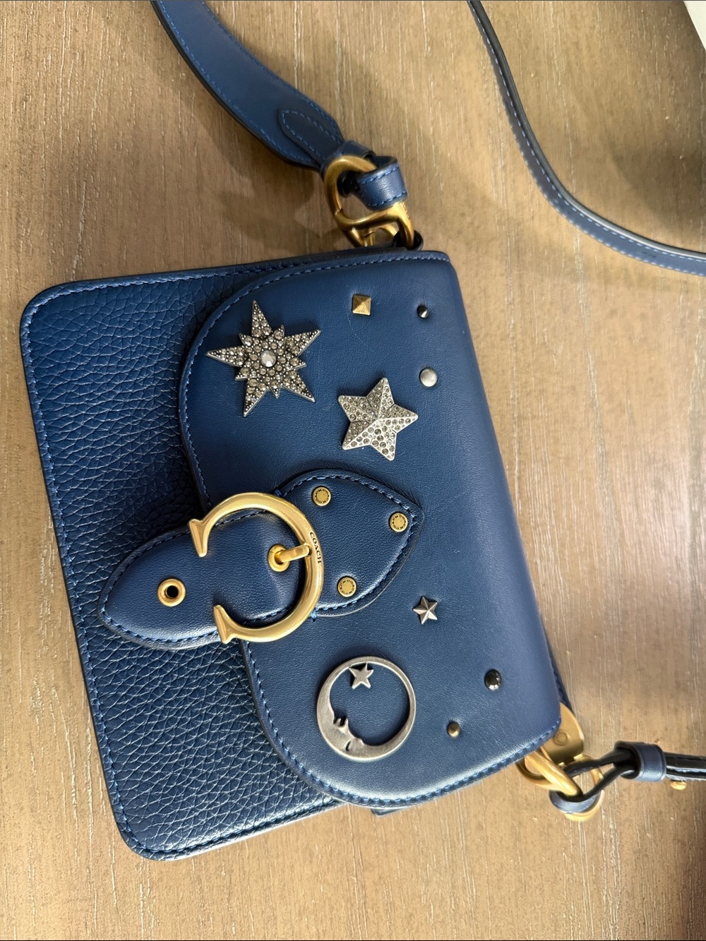 Coach Women's Navy Star-Embellished Leather Crossbody Bag
